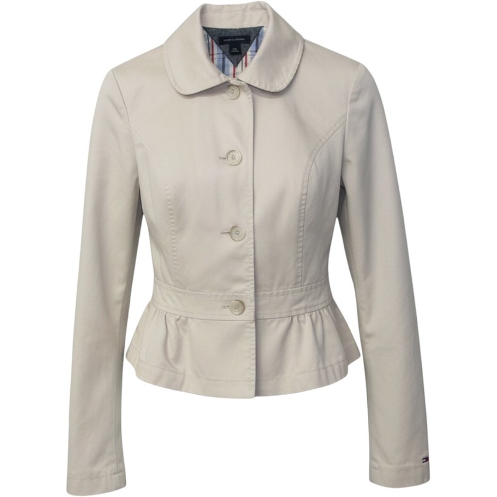 Tommy Hilfiger Beige Peplum Jacket Peter Pan Collar Tan Small